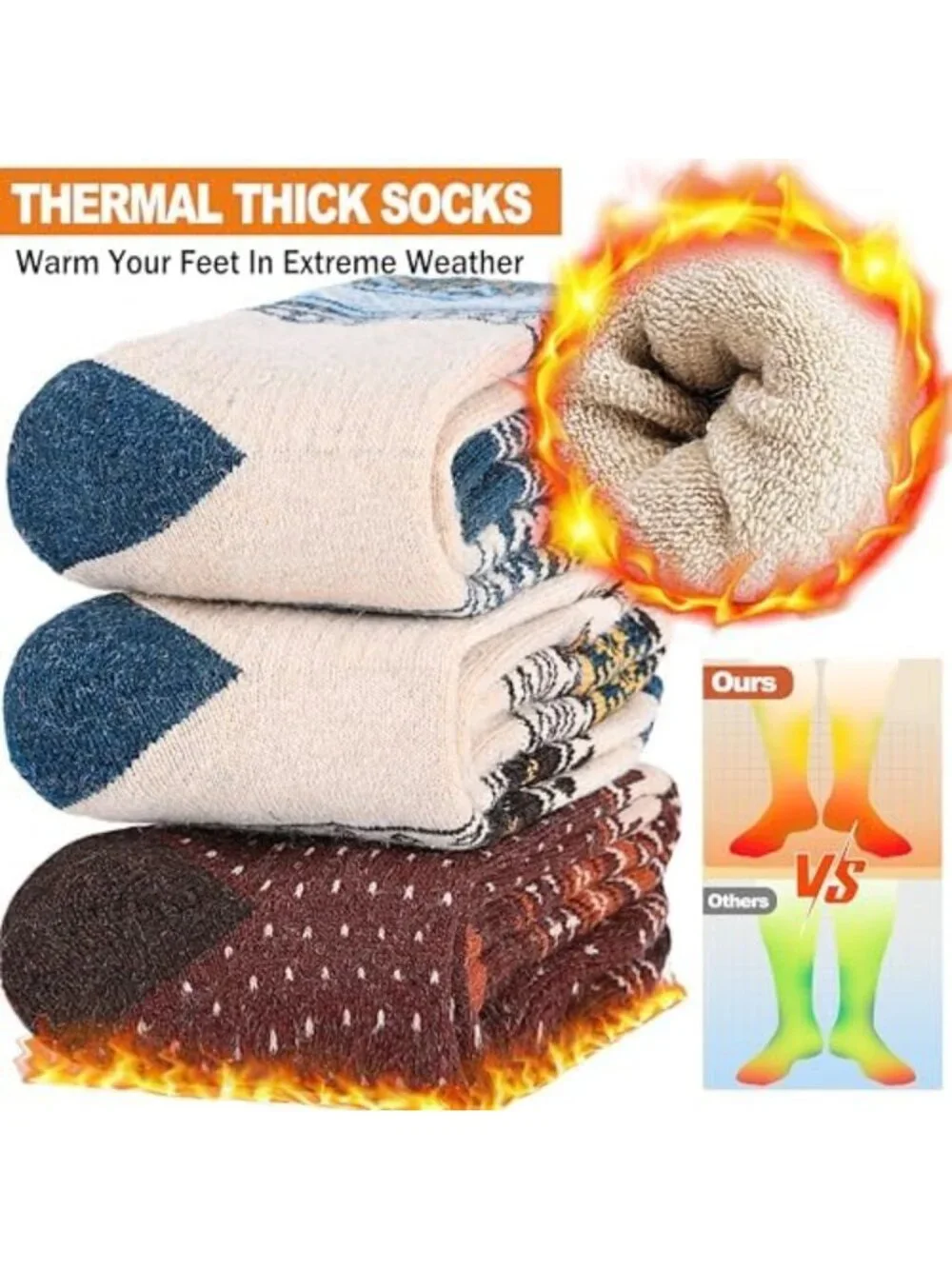 3 Pairs Thermal Merino Wool Knee High Ski Socks for Winter Sports - Warm & Thick